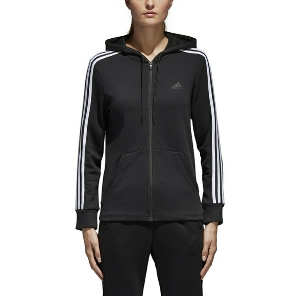 adidas Tops - ADIDAS 3 Stripe Essentials Full Zip Logo Hoodie